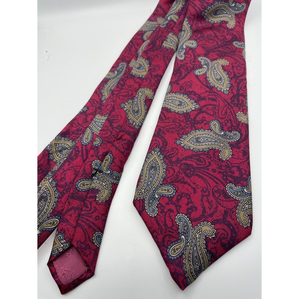 Liberty of London Mens Silk Tie Burgundy Gold Paisley Made in USA Necktie